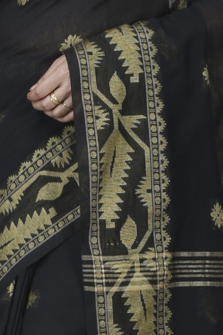 Black Pure Cotton Tuma Hand Loom Saree (1193)